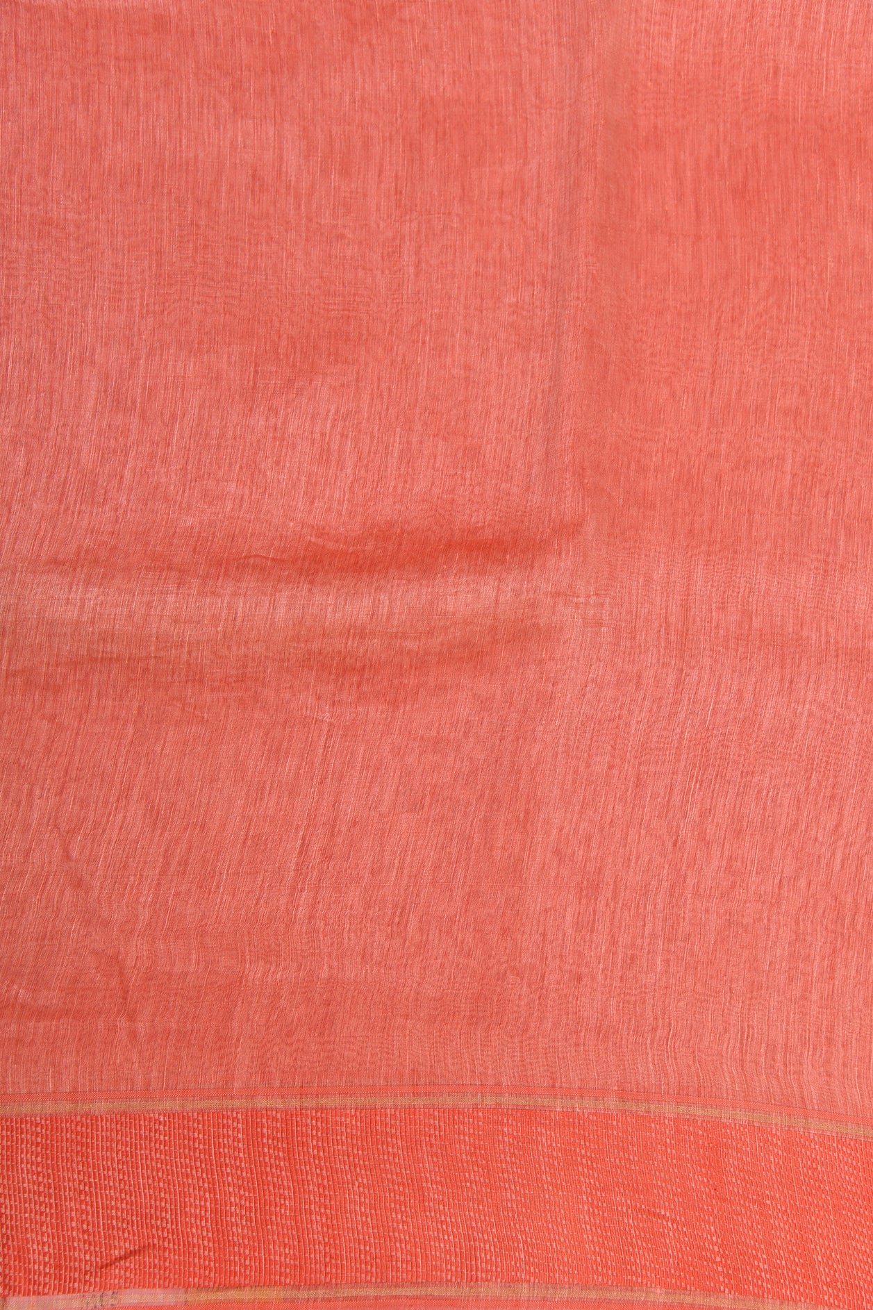 Thread Work Woven Border In Plain Salmon Pink Linen Cotton Saree