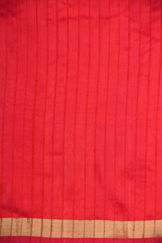 Small Zari Border With Monochrome Stripes Red Plain Silk Saree