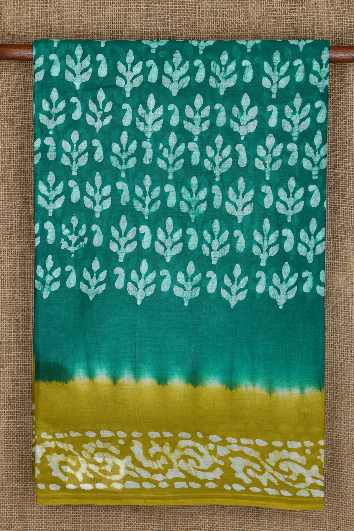Batik Floral Printed Green Ahmedabad Cotton Saree