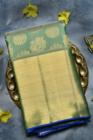 Brocade Mayil And Chakram Design Crocodile Green Kanchipuram Silk Saree