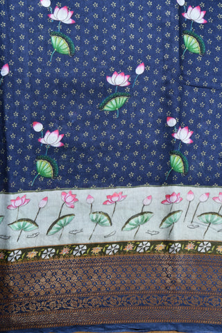Floral Design Antique Zari Navy Blue Tussar Silk Saree