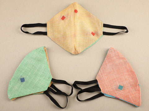Set of 3 Reversible Dobby Cotton Non Surgical Masks 2 Layers