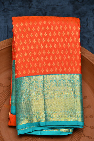 Small Floral Buttis Ochre Orange Kanchipuram Silk Saree