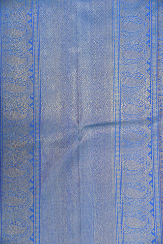 Zari Border With Paisley Butta Ramar Blue Kanchipuram Silk Saree