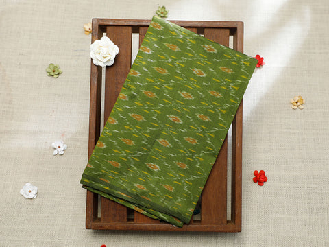 Ikat Design Mehandi Green Pochampally Silk Unstitched Blouse Material