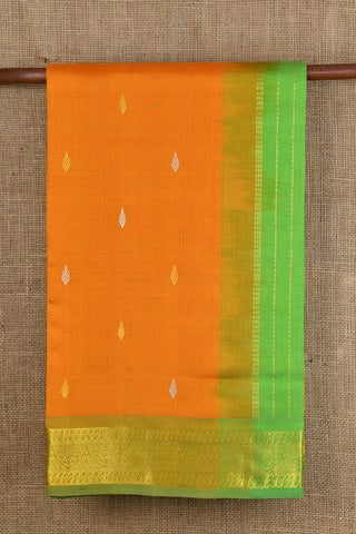 Contrast Border Zari Butta Bright Orange Silk Cotton Saree