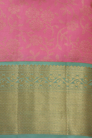 Contrast Diamond Border With Floral Creeper Design Rose Pink Kanchipuram Silk Saree