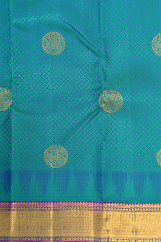 Jacquard With Yazhi Zari Butta Blue And Green Kanchipuram Silk Saree