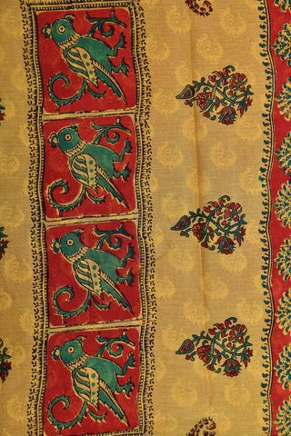 Peacock Motif Printed Crimson Red Hyderabad Cotton saree