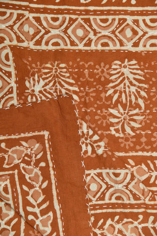 Sandstone Orange And White Floral Printed Pure Cotton Double Bedspread
