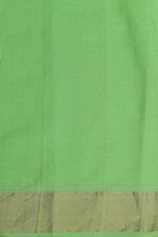Stripes Zari Border With Paisley Buttis Soft Green Paithani Handloom Cotton Saree