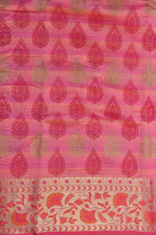 Thread Work Border With Printed Buttis Rose Pink Chanderi Cotton Saree