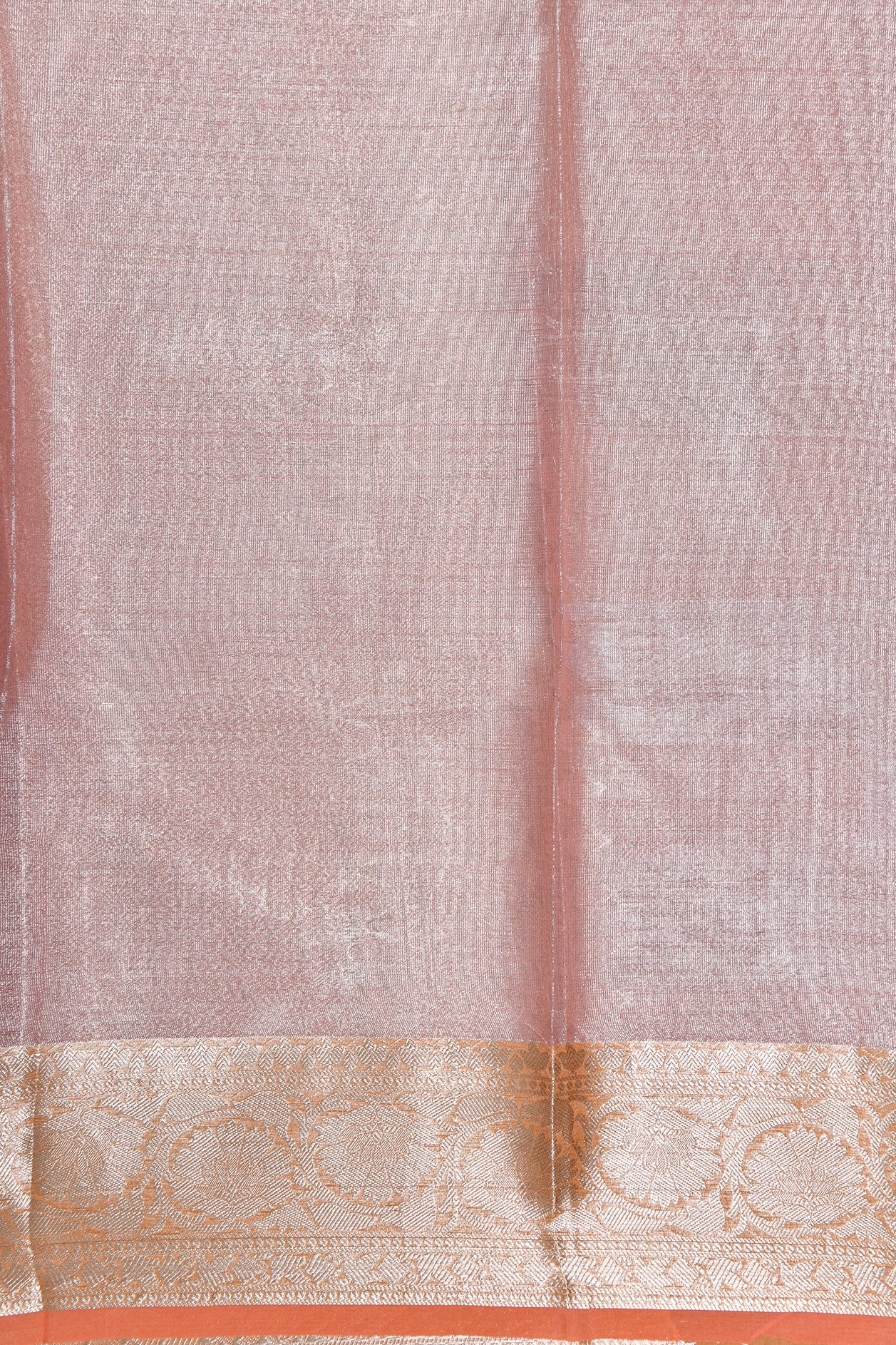 Floral Zari Border With Thoranam Design Gold Tissue Peach Pink Semi Banaras Silk Saree