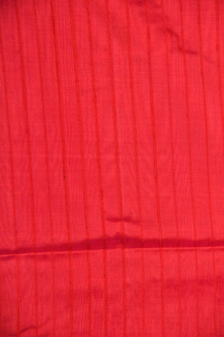 Small Zari Border With Monochrome Stripes Red Plain Silk Saree