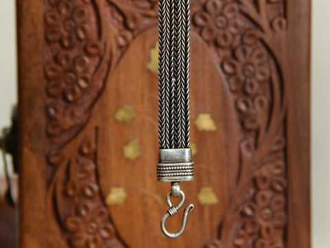 Oxidised Pure Silver Braided Design Broad Bracelet
