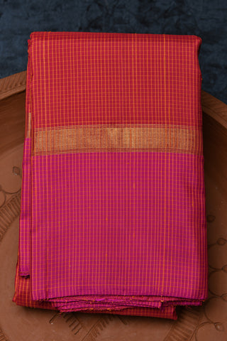 Small Checks Maroon With Pink Border Kanchipuram Silk Saree