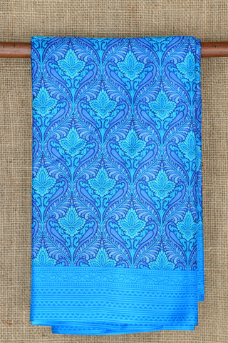 Floral Design Blue Printed Silk Saree