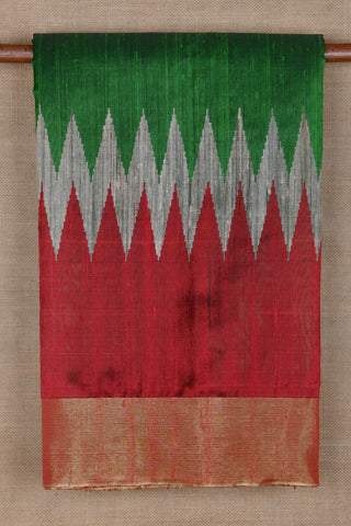 Zari Border With Digital Printed Green And Red Raw Silk Saree