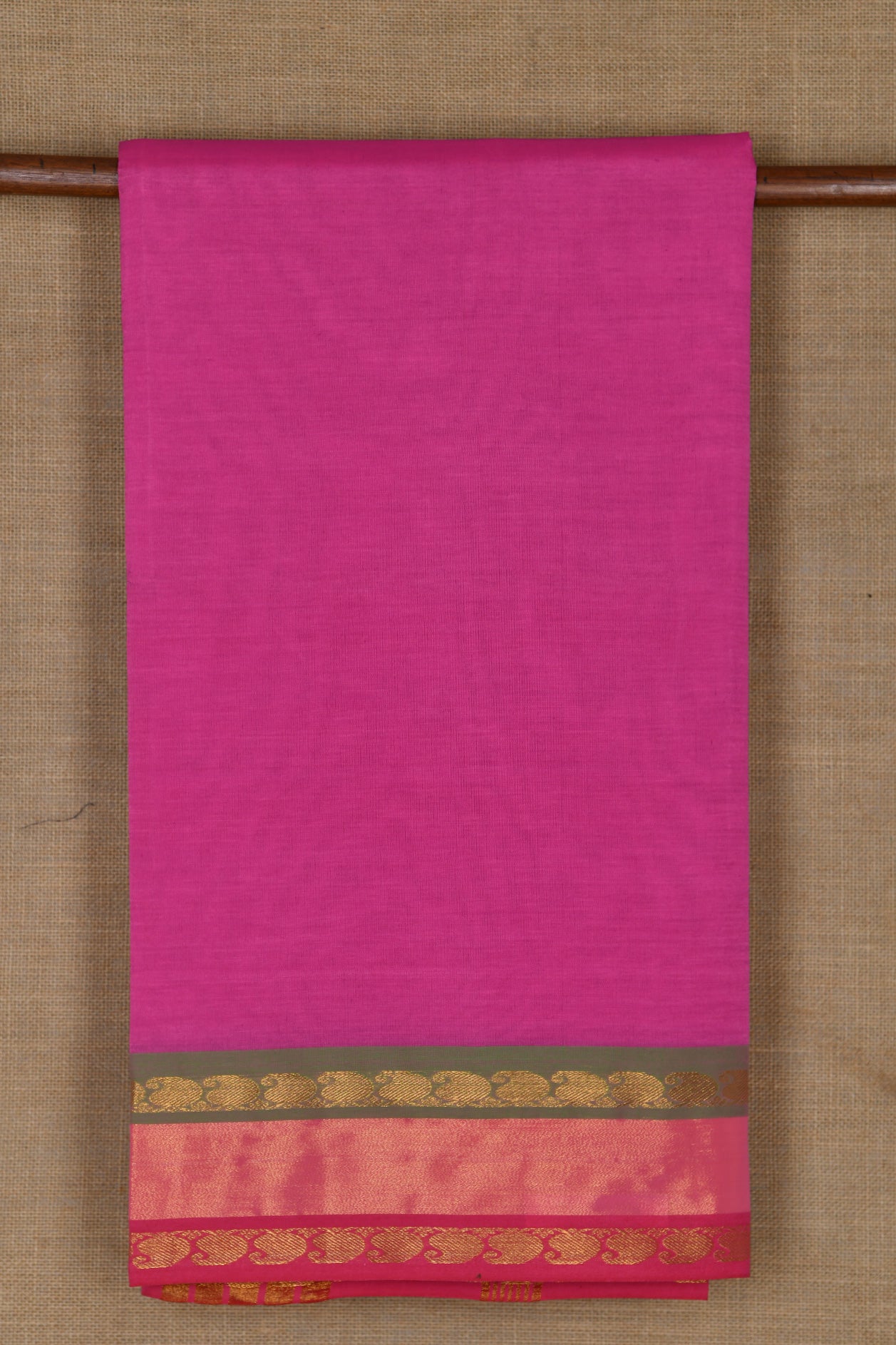 Zari And Paisley Border With Plain  Magenta Pink Venkatagiri Cotton Saree