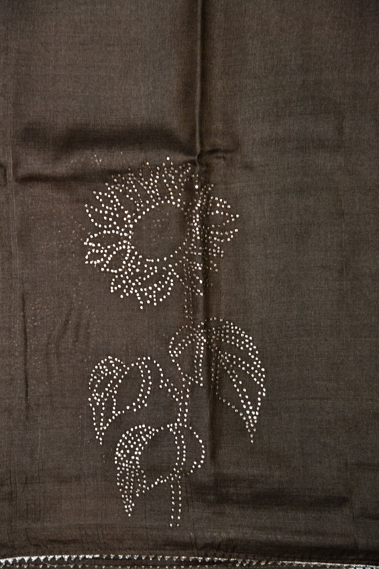 Batla Work Floral Design Umber Brown Tussar Silk Saree