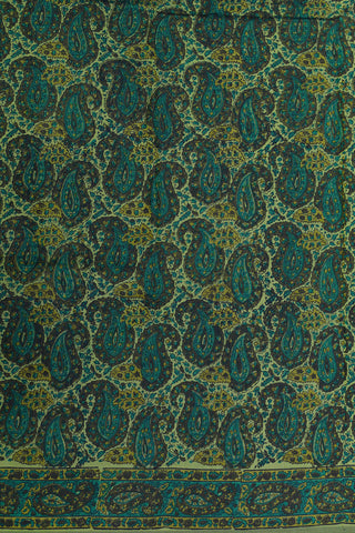 Paisley Design Fern Green Printed Silk Saree