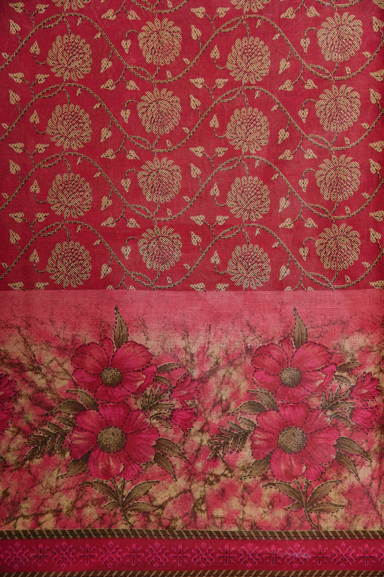 Floral Printed Pinkish Maroon Ahmedabad Cotton Saree