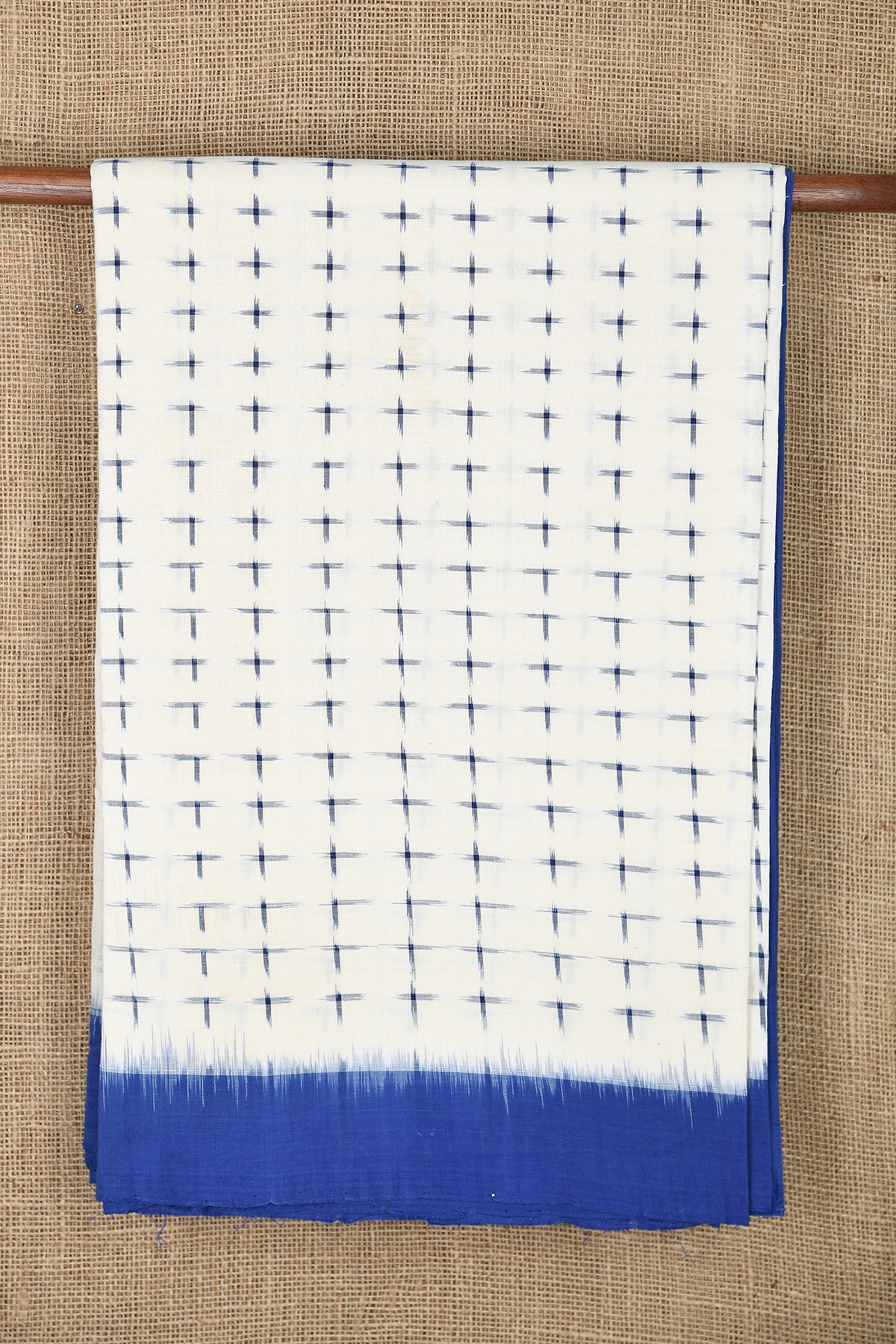 Contrast Border With Geometric Pattern Off White Pochampally Cotton Saree