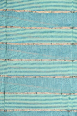 Zari Border With Veldhari Stripes And Embroidered Annam Butta Aegean Blue Maheswari Silk Cotton Saree