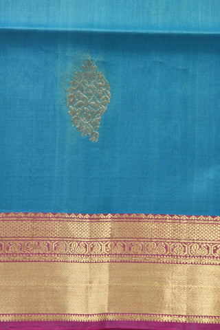 Contrast Border Zari Butta Turquoise Blue Kanchipuram Silk Saree