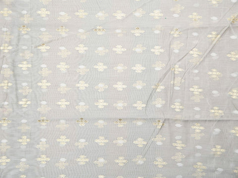 Zari Buttis Pastel Grey Semi Banaras Silk Unstitched Blouse Material