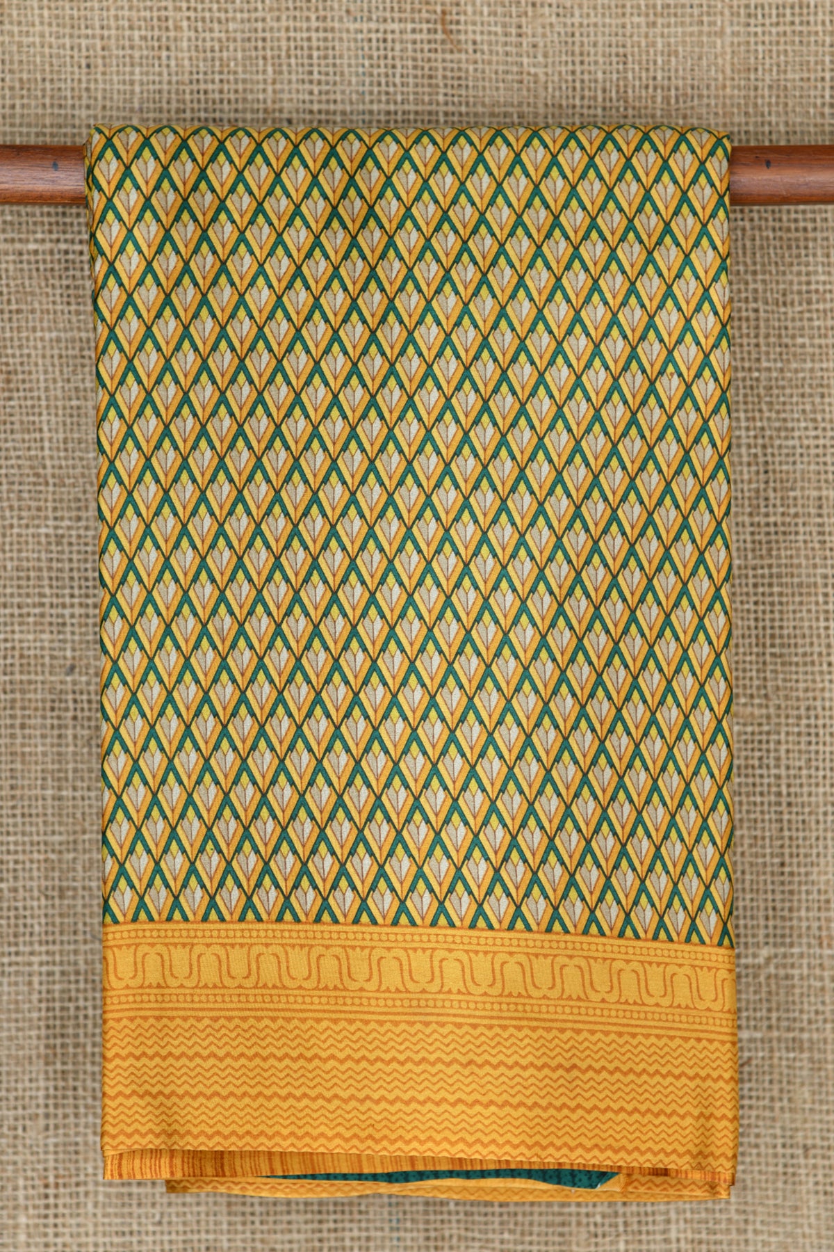 Diamond Design Green And Mustard Printed Silk Saree