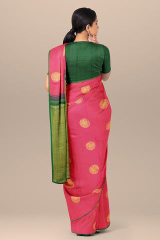 Small Zari Checks And Elephant Motif Rani Pink Kanchipuram Silk Saree