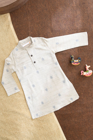 Chinese Collar Placket With Butta Off White Cotton Easy Fit Kurta