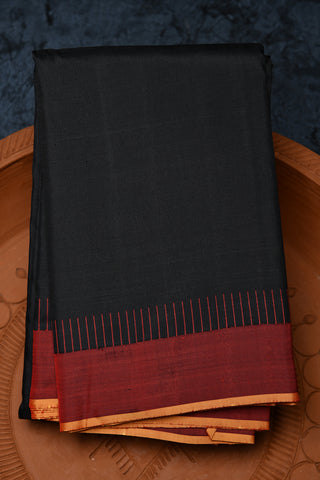 Plain Black Body With Contrast Border Kanchipuram Silk Saree