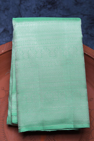 Silver Zari Allover Design Sage Green Kanchipuram Silk Saree