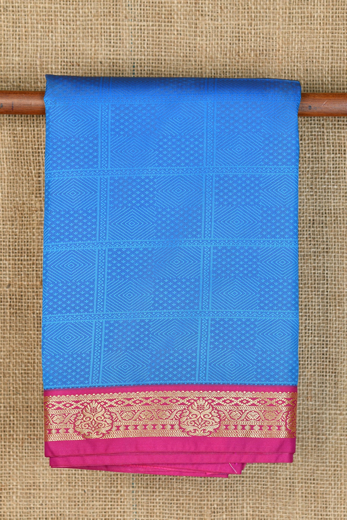 Contrast Zari Border With Geometric Design Royal Blue Apoorva Silk Saree