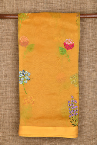 Embroidered  Floral Butta Mango Yellow Organza Silk Saree