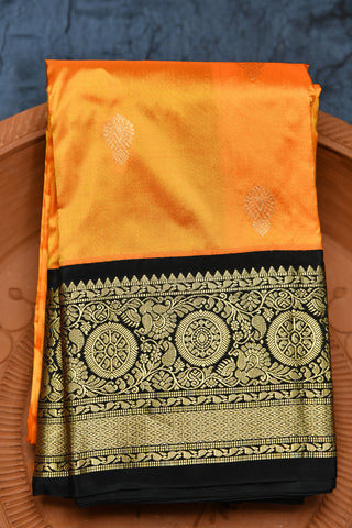 Contrast Border Zari Butta Mango Yellow Kanchipuram Silk Saree