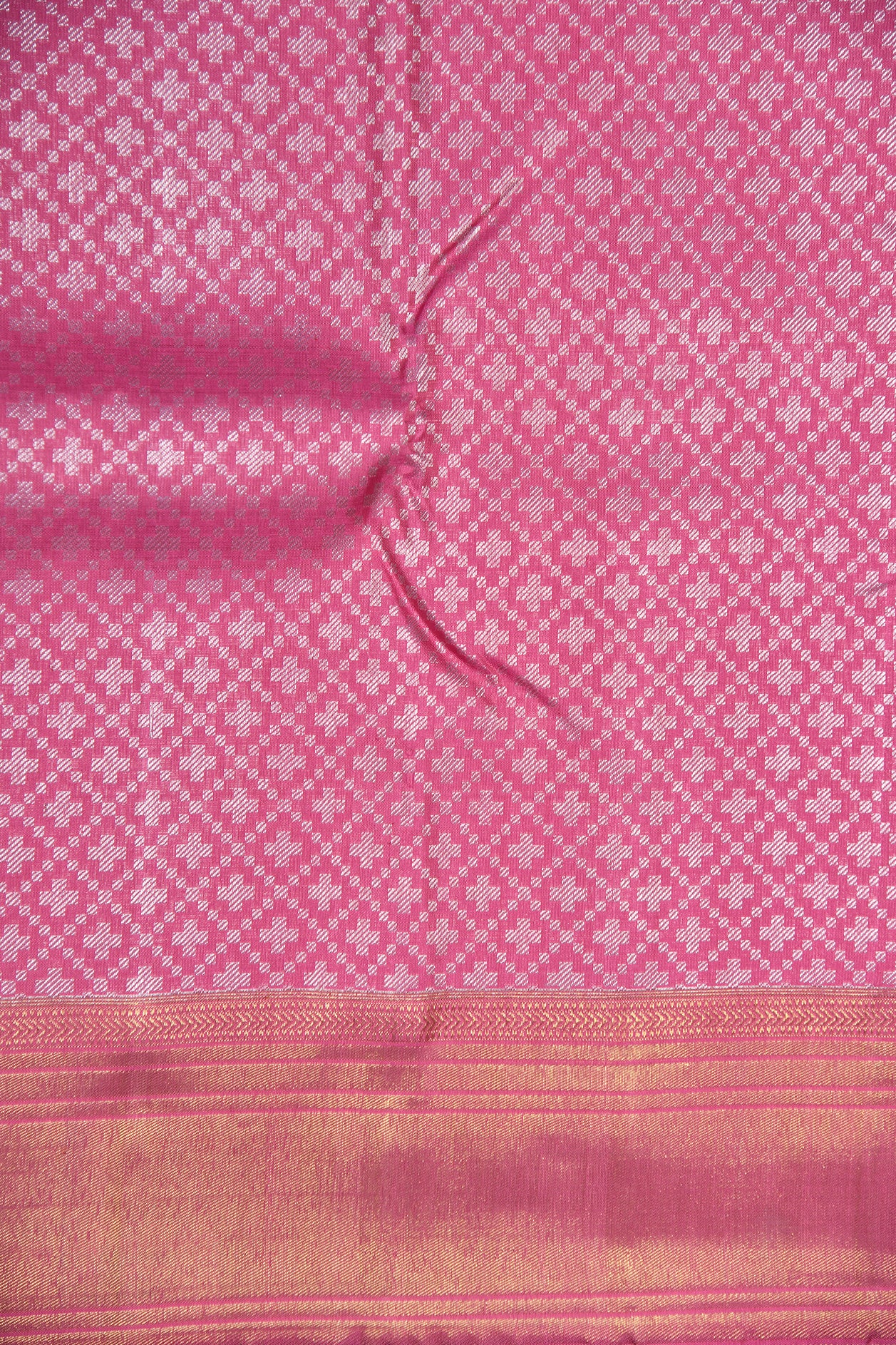 Geometric Design Rose Pink Kanchipuram Silk Saree