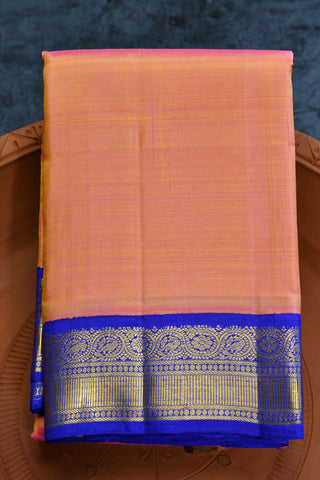 Contrast Border Pinkish Orange Kanchipuram Silk Saree