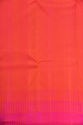 Simple Line Contrast Border Peach Orange Kanchipuram Silk Saree