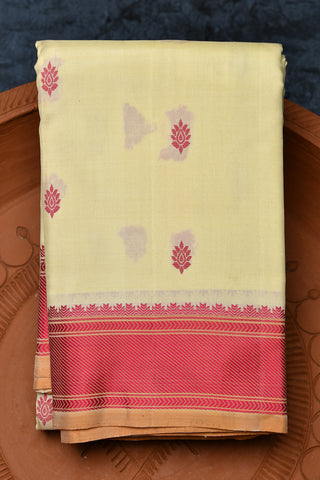Thread Work Border And Buttis Cream Color Kanchipuram Silk Saree