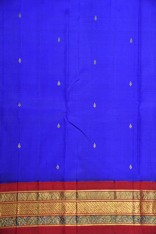 Contrast Zari Border With Small Buttis Cobalt Blue Kanchipuram Silk Saree
