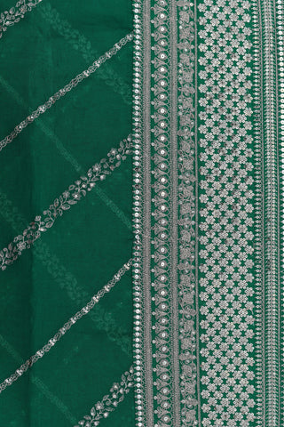 Zari Embroidered And Chumky Work Green Organza Saree