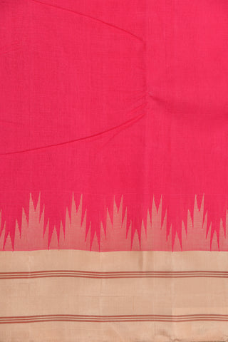 Contrast Silk Border With Temple Design Pink Kanchi Cotton Saree