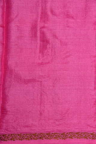 Thread Work Border With Floral Motif  Hot Pink Tussar Silk Saree