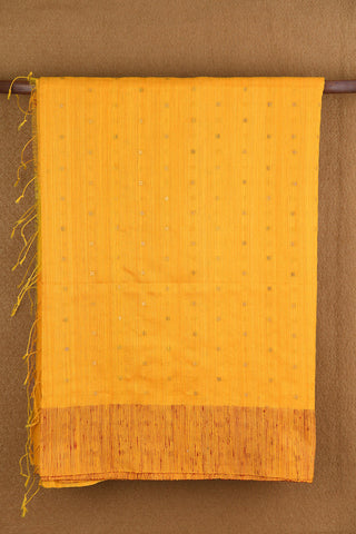 Thread Work Border With Chumky Buttis Yellow Tussar Silk Saree