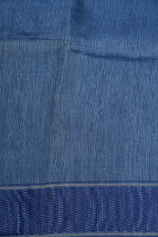 Thread Work Woven Border In Plain Denim Blue Linen Cotton Saree