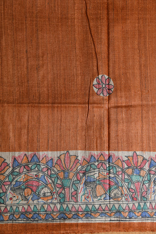 Floral Motif Madhubani Hand Painted Rust Brown Tussar Saree