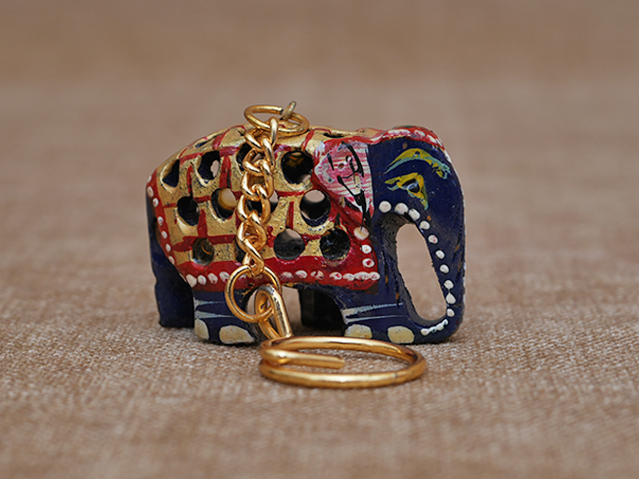 Set Of 2 Wooden Handicraft Elephant Keychain
